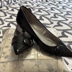 Anne Klein Black Pointed-Toe Heels with Decorative Strap